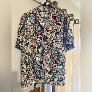 NICOLA women size MEDIUM House Colorful Graphic vintage 90s button down shirt